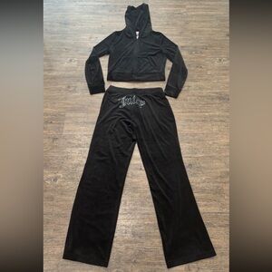 Juicy Couture Tracksuit Matching Set Jacket Pants Velour Black Y2K Wide Leg M